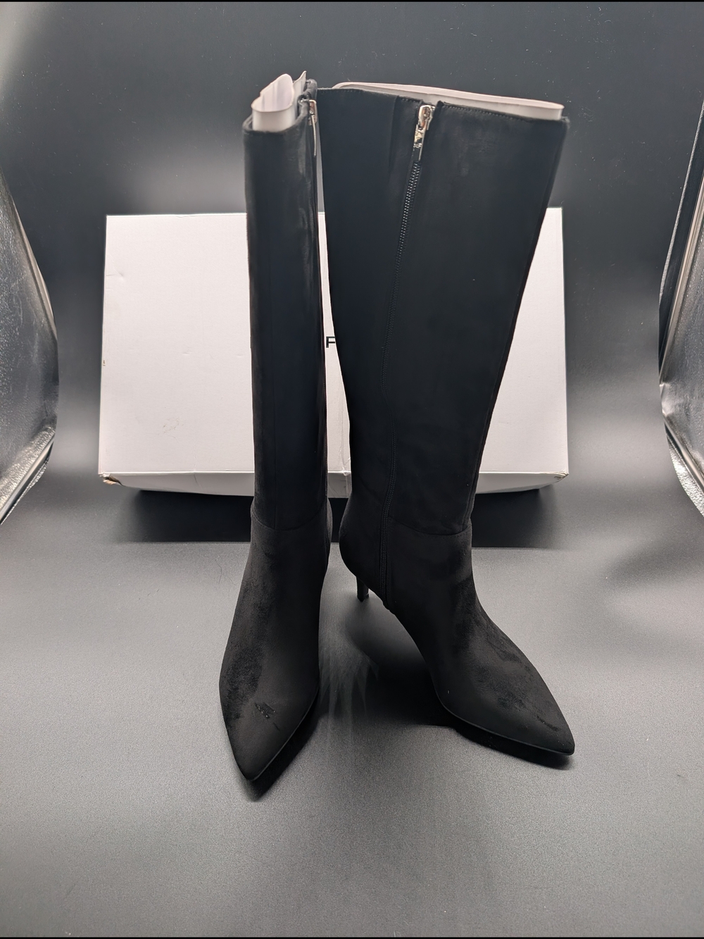 Marc Fisher Black Pointed-Toe Knee-High Stiletto Boots